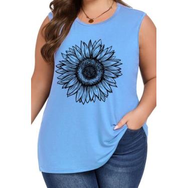 Imagem de Camiseta regata feminina Hailey Plus Size, sem mangas, azul, GG - Forh