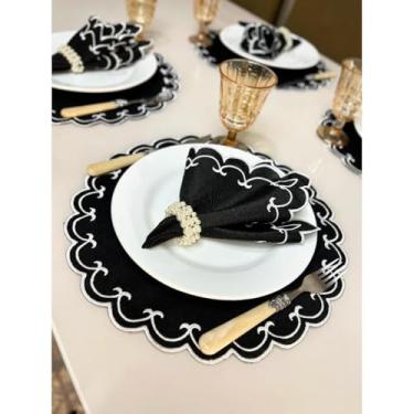 Imagem de Conjunto de 12 jogos americanos estilo americano Jogos americanos para uma mesa de jantar para 6 pessoas Arranjo de mesa Guardanapos redondos Mesa de jantar(Sparta Preto)