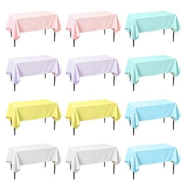 Imagem de LIDSCURA Conjunto de 12 toalhas de mesa pastel de 137 x 274 cm, capa de mesa de plástico à prova d'água, 6 cores macias, decoração de festa retangular para aniversário, Páscoa, piquenique