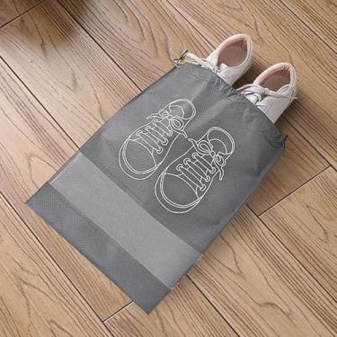 Imagem de Bolsa de sapatos com cordão de 2 peças, bolsa de sapato de grande capacidade de 33 x 43 cm para mulheres, bolsa de armazenamento sólida com janela transparente para viagens, Cinza, Cinza