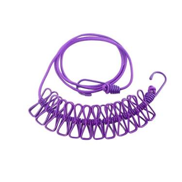 Imagem de Varal Portátil com 12 Pregadores de Metal, Corda Extensível 170-380cm, Roxo, Material PP/Aço Inox/Poliéster, para Uso Interno e Externo