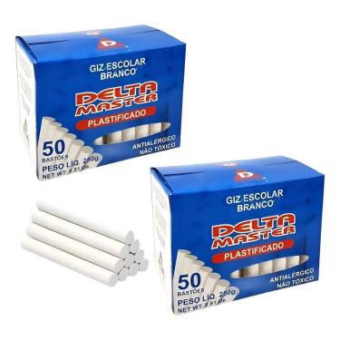 Imagem de Caixa 100 Giz Escolar Lousa Plastificado Cilindrico Branco