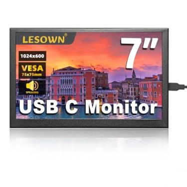 Imagem de LESOWN Mini mini monitor de 7 polegadas HD IPS 1024 x 600 tela LCD 7 polegadas USB C monitores portáteis monitor externo para celular, laptop, PC, alto-falantes embutidos (P70D)
