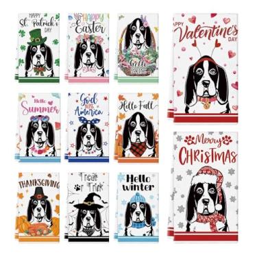 Imagem de Ciazoxa 11 peças de toalhas de cozinha Basset Hound 35,5 x 53,3 cm, toalha de prato de cachorro, pano de prato de cozinha, toalhas de mão fofas para banheiro, decoração de casa, Natal, dia das mães