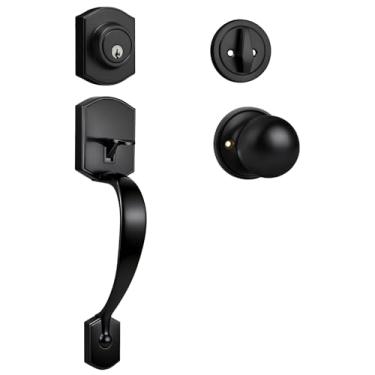 Imagem de Probrico Maçaneta de porta frontal preta fosca, conjunto de fechadura externa com fechadura de fechadura de cilindro único e conjunto de fechaduras, 1 conjunto