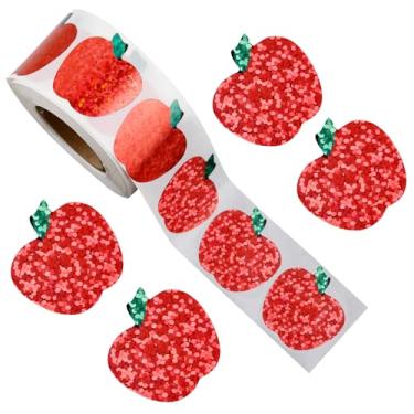 Imagem de 500 peças de decalques brilhantes de maçã a laser para recompensas de professores 1 rolo de adesivos de maçã de volta às aulas para o primeiro dia de escola suprimentos de festa envelope decoração de