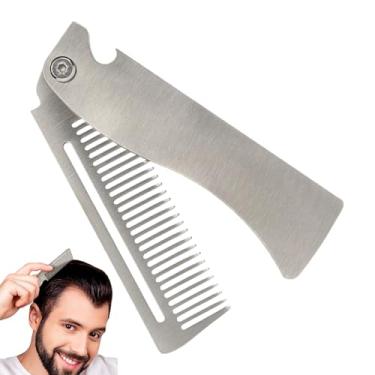 Imagem de Pente dobrável | Pente de estilo de aço inoxidável | Escova de cabelo de bolso para homens, alisador de cabelo para cuidados diários, barba ou bigode