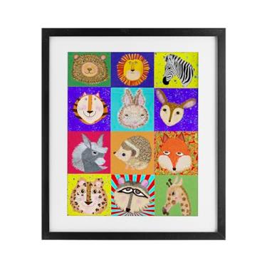 Imagem de Stupell Industries Peludo rostos animais impressão emoldurada preta sob vidro, design por Lynnda Rakos, 16 x 13