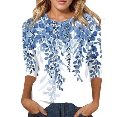 Imagem de Camiseta HughFance, manga 3/4, solta, casual, feminina, 3X