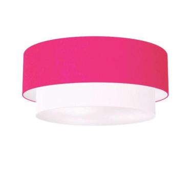Imagem de Plafon Duplo Cilíndrico Vivare Md-3065 Cúpula Tecido 80x70cm - Bivolt Rosa-pink-branco 127/220v