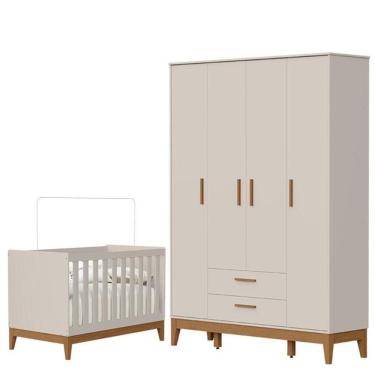 Imagem de Guarda Roupa Infantil Flip 4 Portas Com Berço Americano Flip Areia Acetinado - Reller