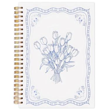Imagem de Yhtrg Chinoiserie Caderno espiral de tulipa floral azul, caderno de flores azuis e brancas, diários da Grandmillennial para trabalho escolar, material de escritório de flores chinesas, presentes para