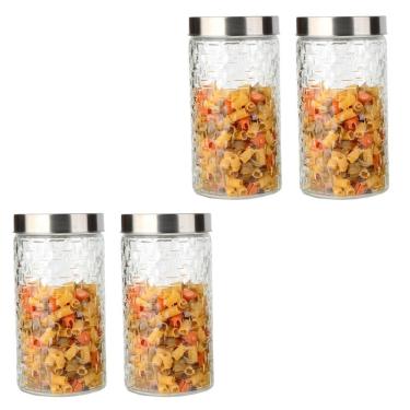 Imagem de Conjunto 4 Potes Vidro Rattan Tampa Inox 1700ml Class Home