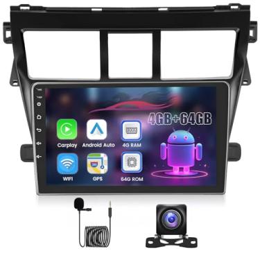 Imagem de Rádio de carro Android 8 Core 4 + 64G para Toyota Yaris Vios 2007 2008 2009 2010 2011 2012, tela sensível ao toque IPS 1280P, carro, estéreo, sem fio, Carplay, Android, Auto GPS 5G, WiFi, Bluetooth