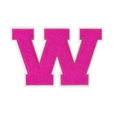Imagem de 1 peça de patch de letra de chenille rosa de 11,4 cm com borda branca – Remendos do alfabeto para roupas, jaquetas, mochilas, chapéus para decoração personalizada, nome personalizado e artesanato. (W)