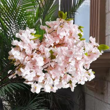 Imagem de SHMDYHA Flor de cerejeira artificial de 84 cm, 5 peças de plantas artificiais elegantes e flores com cores gradientes naturais para decoração de festa de casamento, casa de fazenda, jardim (rosa carne
