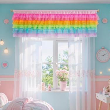 Imagem de Besutolife Cortinas de saia arco-íris para meninas para quarto de crianças, janela de unicórnio, quarto de bebê, berçário, 132 cm × 41 cm, 2 peças