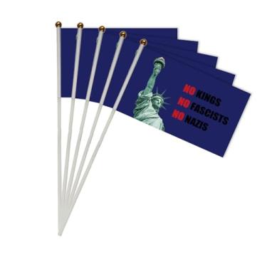 Imagem de 10 conjuntos NO King in Amercia Pequenas Bandeiras em Stricks, Mini Bandeira Portátil Resistente, Bandeiras de 12 x 20 cm para Decorações de Pátio Exterior (NO KINGS NO FASCISTS NO NAZIS, 10)