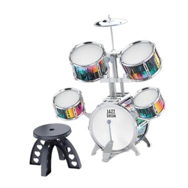 Imagem de YIJU Conjunto de bateria infantil inclui baquetas, banco, instrumento musical, brinquedo educacional de PVC, brinquedo musical para atividades de, Borda de Prata