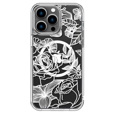 Imagem de ICEDIO Capa para iPhone 16 Pro Max com protetor de tela - compatível com carregamento sem fio, proteção aprimorada da câmera, capa transparente com design floral moderno para mulheres - Elegante