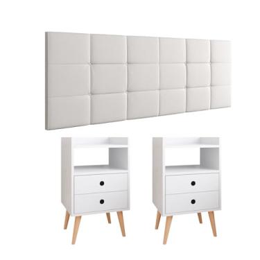 Imagem de Kit Cabeceira Cama Box Casal 1,40 Bia e 2 Mesinhas Enfeite Quarto com Nicho Dream Branco - Lojas RPM