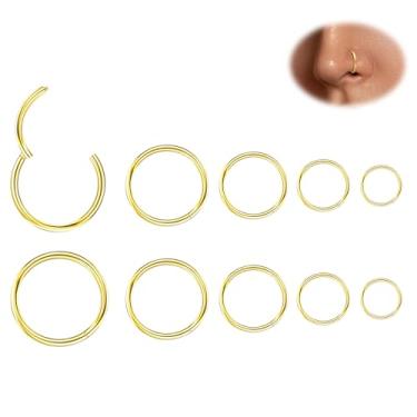 Imagem de WINSENET 10 argolas de nariz 16G 18G 20G argolas de nariz para mulheres 316L aço cirúrgico argola de nariz articulada clicker concha septo anéis tragus cartilagem piercing lábio piercing joias 6 mm-14