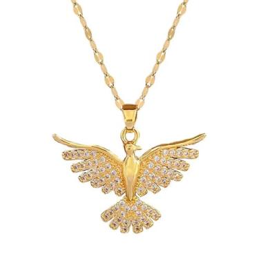 Imagem de Colar Divino Espírito Santo Dourado Cravejado em Zircônia Semijoia Pomba da Paz Fé e Proteção Acompanha Caixa Presente