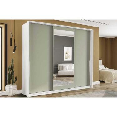 Imagem de Guarda Roupa Casal 3 Portas De Correr (1 C/ Espelho) E 4 Gavetas Porto Branco/verde - Politorno