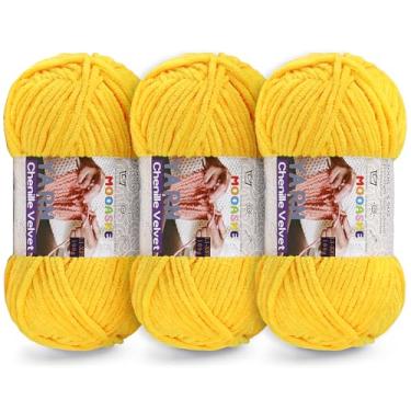 Imagem de 3 fios grossos de 100 g para crochê e tricô – Fio super volumoso de chenille de pelúcia fácil de usar 393 m - Fio de veludo ultramacio para bebês para iniciantes e projetos amigurumi, açafrão