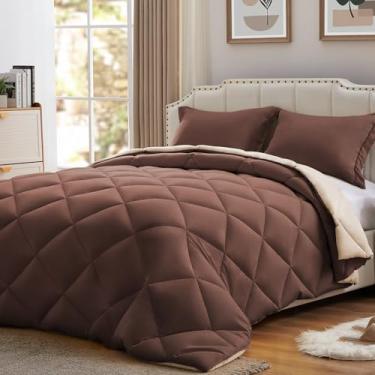 Imagem de NexHome Conjunto de edredom Queen marrom e marfim, 3 peças, edredom leve, tamanho queen, reversível, conjunto de cama alternativo, cobertor de cama (203 x 203 cm, edredom e 2 fronhas)