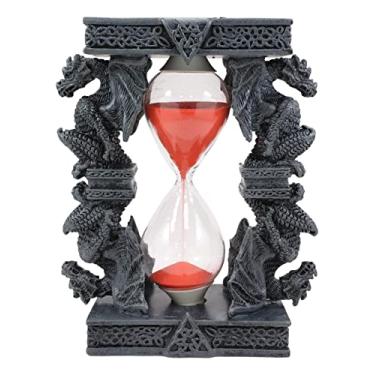 Imagem de Ebros Gift Estatueta de quatro dragões guardiões de sentinela invertíveis na torre gótica pilares de pedestal areia temporizador com nó da trindade celta dragão ampulheta sandtimer decorativo estátua