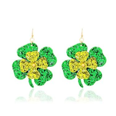 Imagem de BOOZIQ Brincos femininos de Dia de São Patrício com pingente de trevo verde brinco irlandês chapéu verde festival brinco dia de São Patrício joias presente para mulheres, Large, Metal, Sem pedra