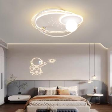 Imagem de Luminária de teto em formato de astronauta de desenho animado, com cúpula de acrílico LED e controle remoto. Luminária de teto moderna e criativa, ideal para quarto de menino, menina, bebê,