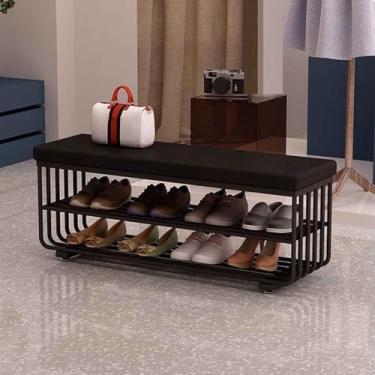 Imagem de Yadlan Banco de sapatos, bancos de armazenamento, banco de fim da cama, organizador de armazenamento com prateleira acolchoada de poliuretano, sapateira de 3 níveis para entrada, quarto, sala de estar