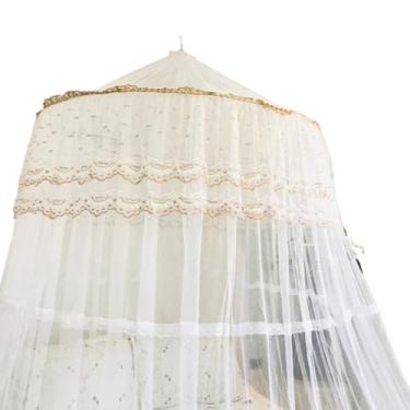 Imagem de Mosquiteiro de Teto Casal e Queen Gigante com Abertura Lateral – Modelo Indiano, Universal e Elegante em Renda Pérola(Bege)