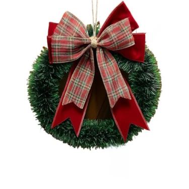 Imagem de Guirlanda de Natal Verde com Laço Vermelho Grande 30 cm Enfeite Porta Decoração Natal Luxo(Verde Laço Grande)