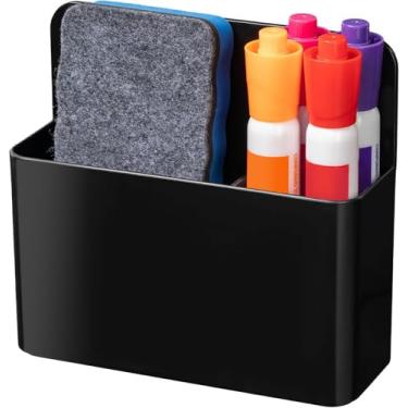 Imagem de 1 suporte magnético para marcadores apagáveis a seco, suporte marcador de quadro branco, organizador de lápis magnético forte para quadros brancos, geladeira (preto)