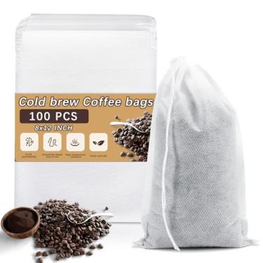 Imagem de 100 sacos de café para fermentação fria, 20 x 30 cm, sem bagunça, sacos de filtro de café descartáveis com cordão, saquinho de chá vazio grande para chá de folhas soltas, café gelado, ervas