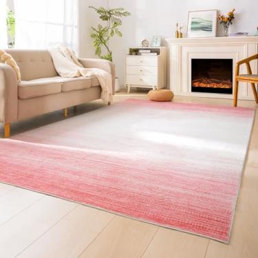 Imagem de Carvapet Tapetes rosa grandes de 15 x 23 cm para sala de estar, quarto, dormitório, quarto de crianças, tapete ombré lavável com forro de borracha, dobrável, antiderrapante, tapete fino, ultra macio