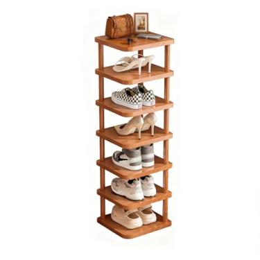 Imagem de SPXMQSS Sapateira de madeira, pequena prateleira de sapato estreita e alta, organizador de armazenamento de sapatos multicamadas para entrada, sala de estar, quarto, 7 níveis 29,5 x 26,5 x 97 cm
