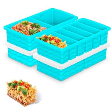 Imagem de Pacote com 4 bandejas de silicone para freezer com tampa, 2 bandejas grandes de 2 xícaras (500 ml) e 6 pequenas de 1/2 xícara (125 ml)】 Moldes para recipientes para congelamento de sopa, ensopados