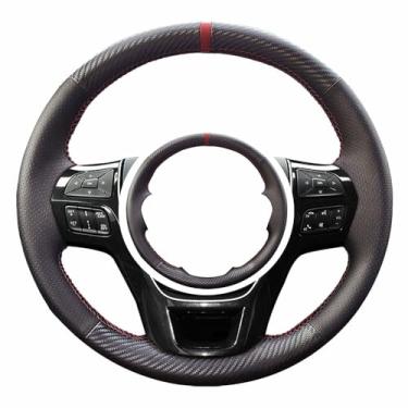 Imagem de Eangzia Capa de volante de fibra de carbono personalizada costurada à mão em couro de microfibra adequada para Ford Explorer 2016 2017 2018 2019 acessórios interiores pretos