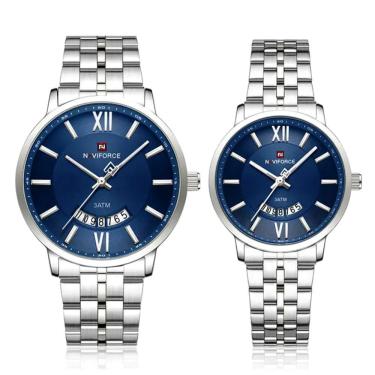 Imagem de Relogio De Pulso Conjunto Casal Em Aço Inoxidável De Quartzo Design Casual Impermeavel 3atm Azul