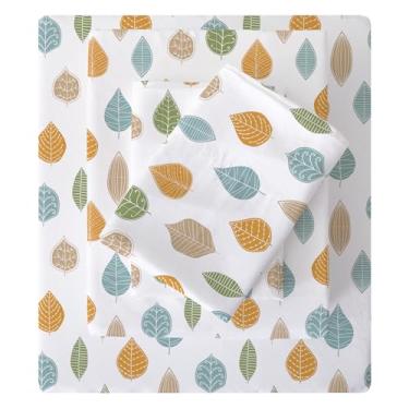 Imagem de Viviland Jogo de lençol solteiro floral - 3 peças vintage com estampa de folhas - Lençóis boho de microfibra macia e respirável com bolso profundo, lençol de elástico antiderrapante e fronhas