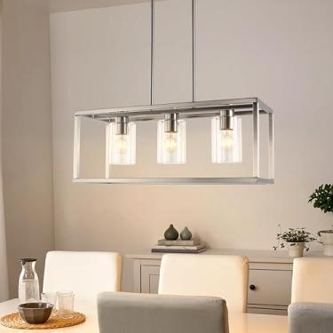 Imagem de Kalium Lustres para sala de jantar, 3 luminárias de sala de jantar, luminária moderna de metal industrial para cozinha, fácil instalação, luzes pendentes para bar restaurante-soquete E26, prata