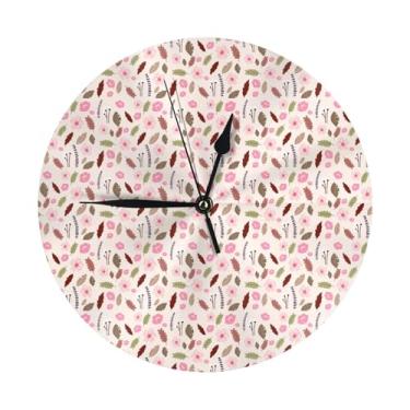 Imagem de ZERAOKE Flores - Relógio de parede redondo moderno - silencioso sem tique-taque operado por bateria, decoração de mesa ou parede para sala de estar, quarto, escritório.