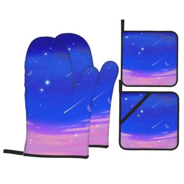 Imagem de Sky - Conjunto de luvas de cozinha estampadas com suportes de tampa, luvas de forno resistentes ao calor para manusear panelas quentes, grelhar, churrascos, kit de 4 peças.
