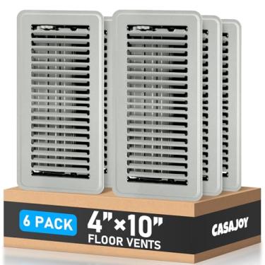 Imagem de Pacote com 6 saídas de chão registros de piso 10 x 25 cm, capas de ventilação de piso resistentes para parede lateral, acabamento à prova de ferrugem registra grades e aberturas (cinza)