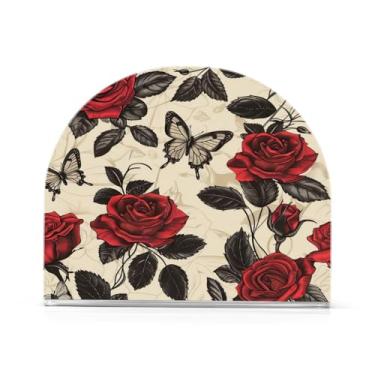 Imagem de Qilmy Porta-guardanapos para mesas, porta-guardanapos de flores rosas para cozinha, porta-guardanapos de mesa, porta-guardanapos de coquetel, porta-guardanapos de papel805