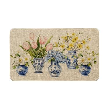 Imagem de Artoid Mode Tulipa Hortênsia Vaso de Flores Capacho, Primavera, Tapete de Porta Decoração de Casa Tapete de Interruptor de Perfil Baixo Tapete para Interior e Exterior 43 x 73 cm